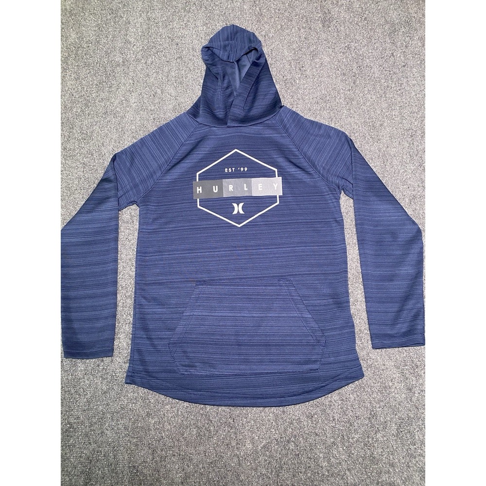 Hurley Hoodie Kids Size L 12/13 Blue H2O-Dri Performance Sweatshirt Graphic Logo